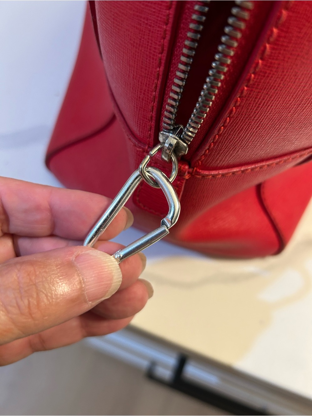 Furla Elena Satchel Saffiano Bright Red Leather Dome Satchel Top Handles READ - Picture 15 of 16